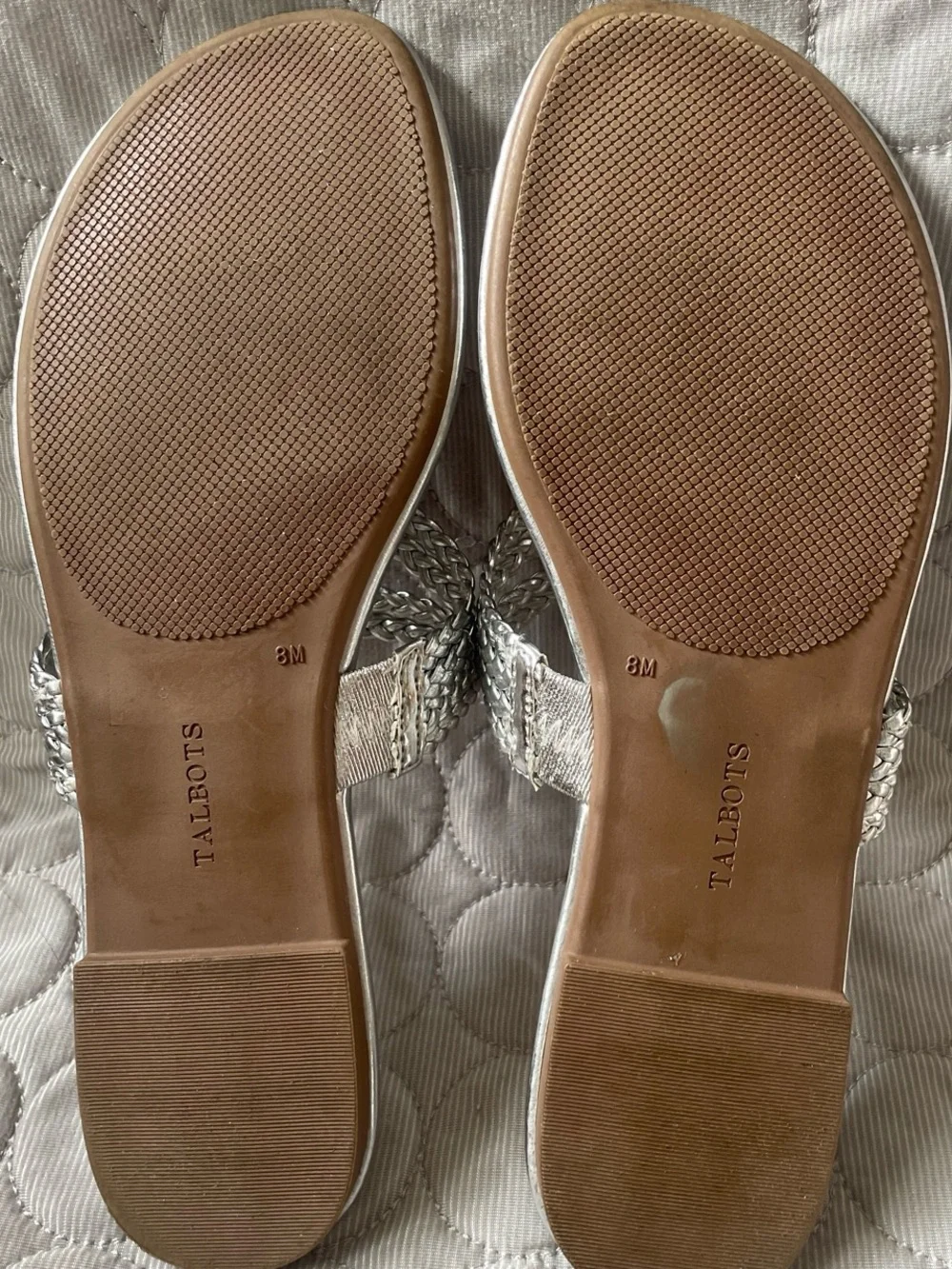Talbots Metallic Silver Braided Toe-Ring Sandals